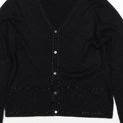 Marks and Spencer Women’s Black UK 14 V-Neck Button Knit Cardigan