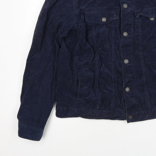 H&M Women’s Blue Corduroy Basic Jacket Size L Collared Button Casual
