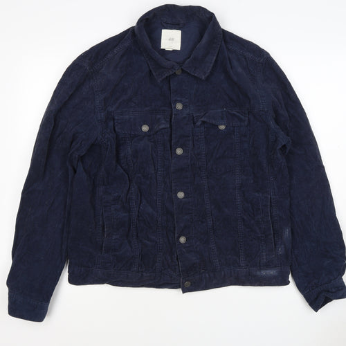 H&M Women’s Blue Corduroy Basic Jacket Size L Collared Button Casual