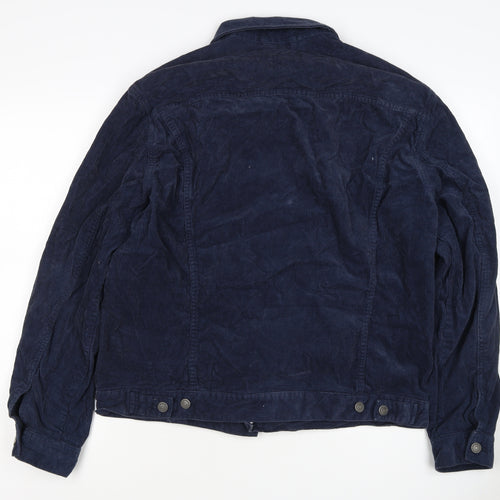 H&M Women’s Blue Corduroy Basic Jacket Size L Collared Button Casual