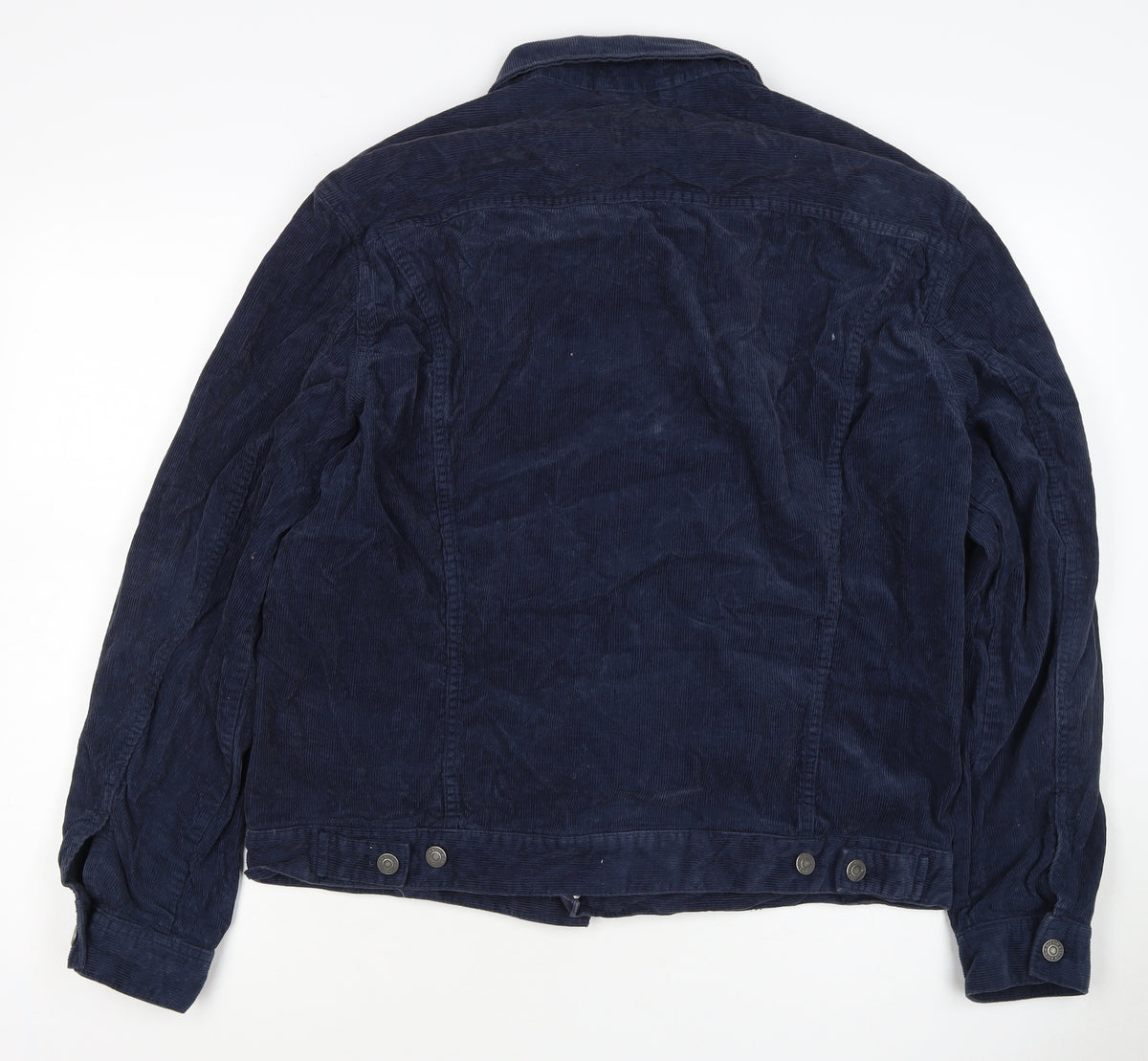 H&M Women’s Blue Corduroy Basic Jacket Size L Collared Button Casual