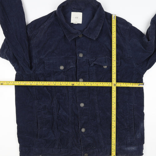 H&M Women’s Blue Corduroy Basic Jacket Size L Collared Button Casual