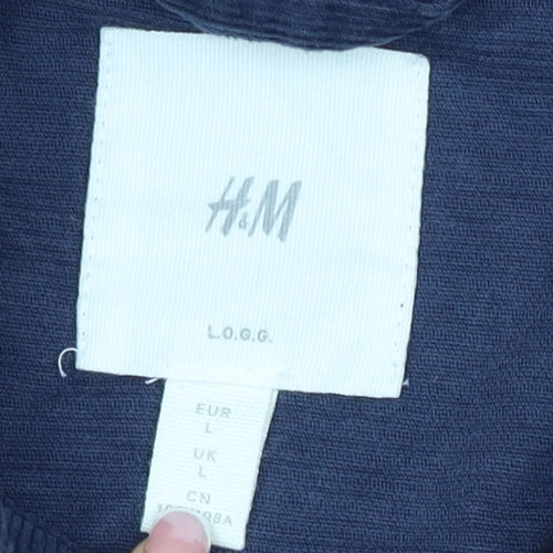 H&M Women’s Blue Corduroy Basic Jacket Size L Collared Button Casual