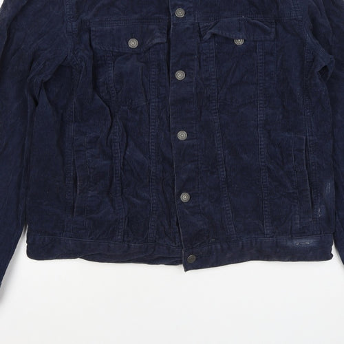 H&M Women’s Blue Corduroy Basic Jacket Size L Collared Button Casual