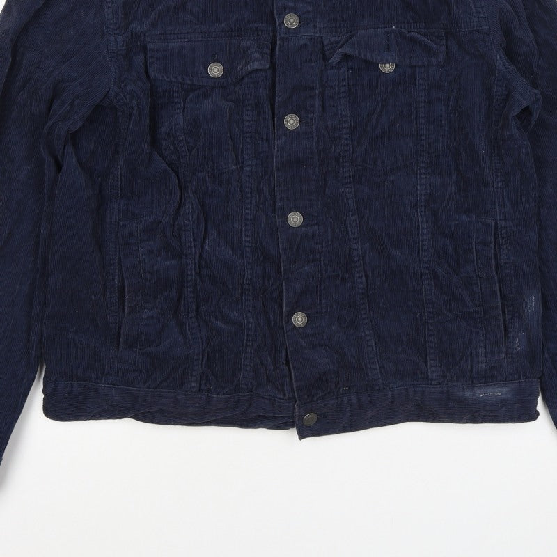 H&M Women’s Blue Corduroy Basic Jacket Size L Collared Button Casual