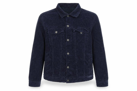 H&M Women’s Blue Corduroy Basic Jacket Size L Collared Button Casual