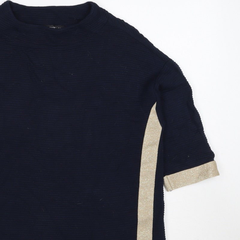 Betty Barclay Women Blue Gold Stripe Ribbed Jersey Top UK 10 3/4 Sleeve