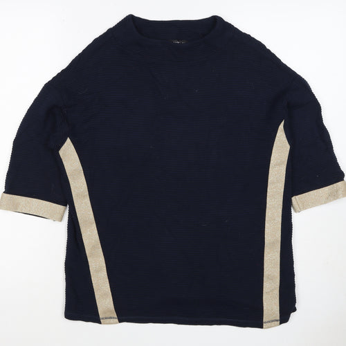 Betty Barclay Women Blue Gold Stripe Ribbed Jersey Top UK 10 3/4 Sleeve