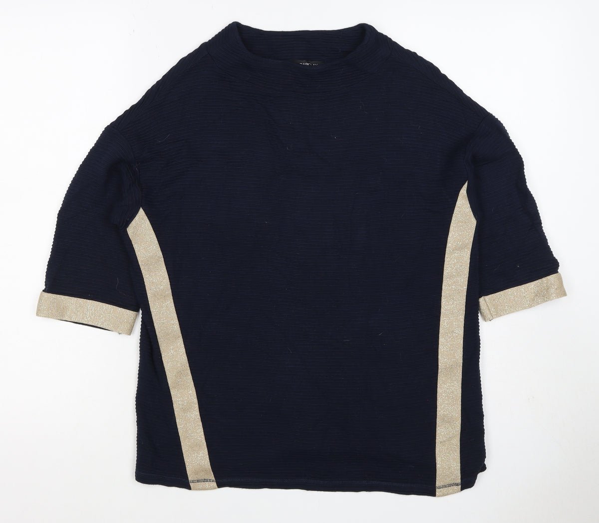 Betty Barclay Women Blue Gold Stripe Ribbed Jersey Top UK 10 3/4 Sleeve