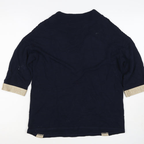 Betty Barclay Women Blue Gold Stripe Ribbed Jersey Top UK 10 3/4 Sleeve