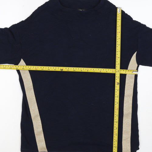 Betty Barclay Women Blue Gold Stripe Ribbed Jersey Top UK 10 3/4 Sleeve