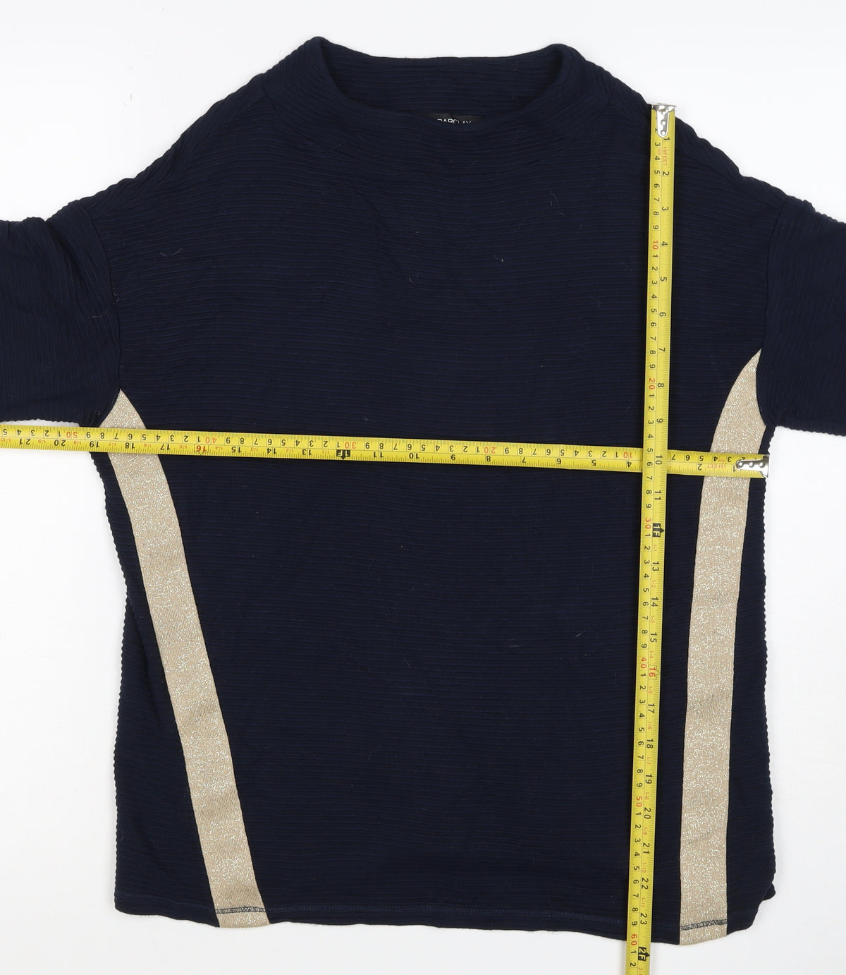 Betty Barclay Women Blue Gold Stripe Ribbed Jersey Top UK 10 3/4 Sleeve
