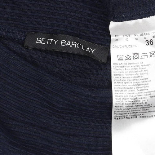 Betty Barclay Women Blue Gold Stripe Ribbed Jersey Top UK 10 3/4 Sleeve