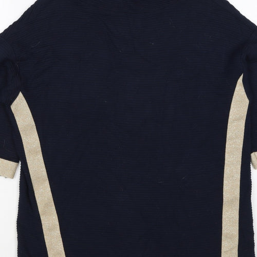 Betty Barclay Women Blue Gold Stripe Ribbed Jersey Top UK 10 3/4 Sleeve