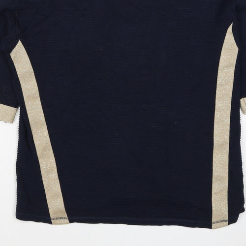 Betty Barclay Women Blue Gold Stripe Ribbed Jersey Top UK 10 3/4 Sleeve