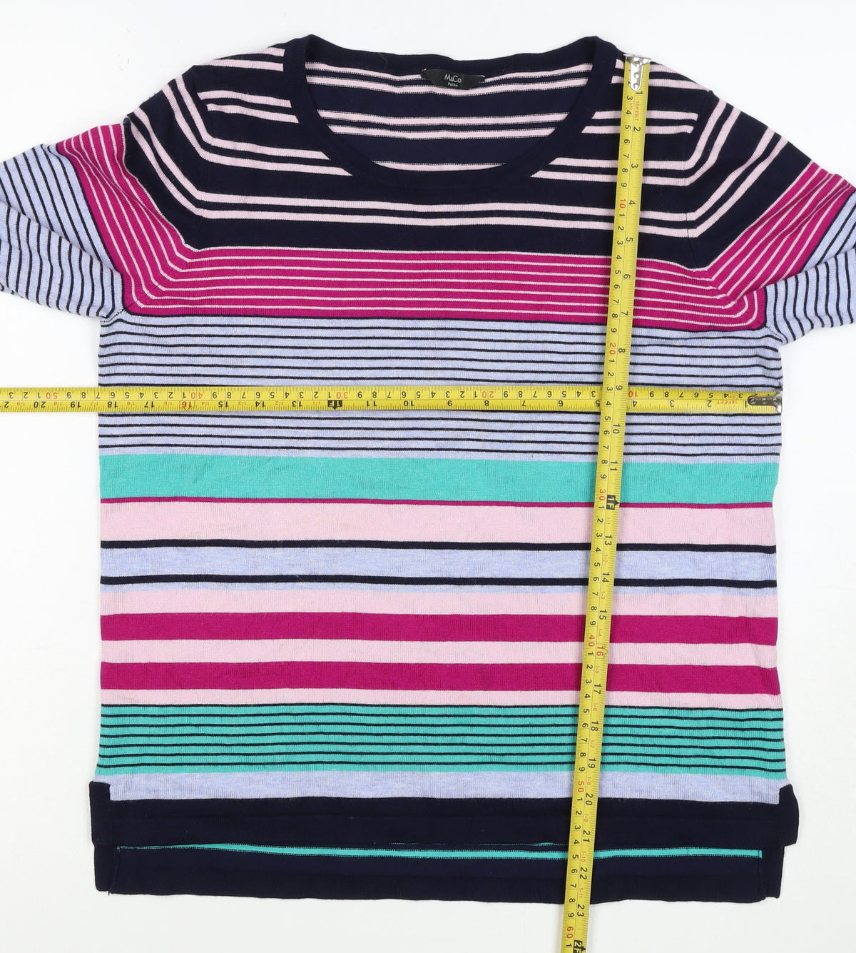 M&Co Women’s Multicoloured Striped Viscose Knit Pullover Jumper UK 14 Petite