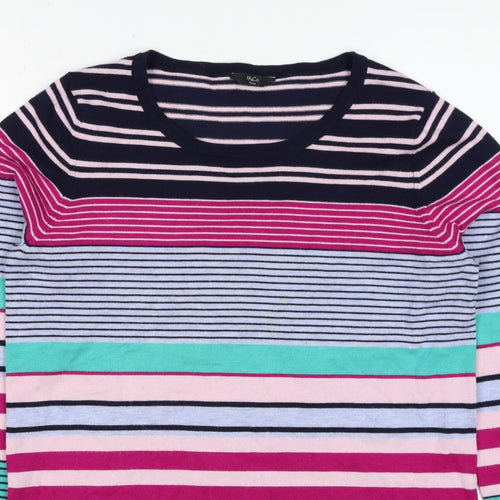 M&Co Women’s Multicoloured Striped Viscose Knit Pullover Jumper UK 14 Petite