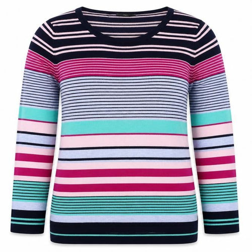 M&Co Women’s Multicoloured Striped Viscose Knit Pullover Jumper UK 14 Petite