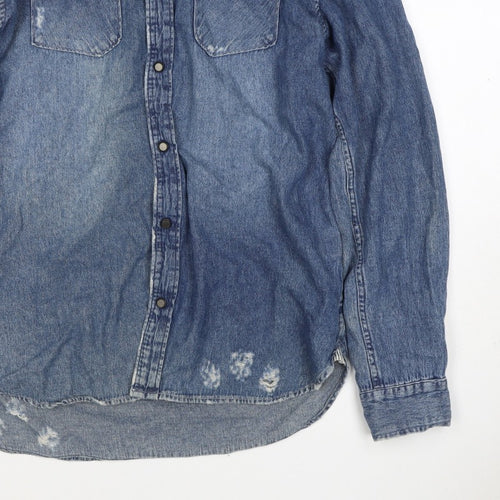 1975 Men’s Blue L Distressed Denim Western Snap Button-Up Shirt