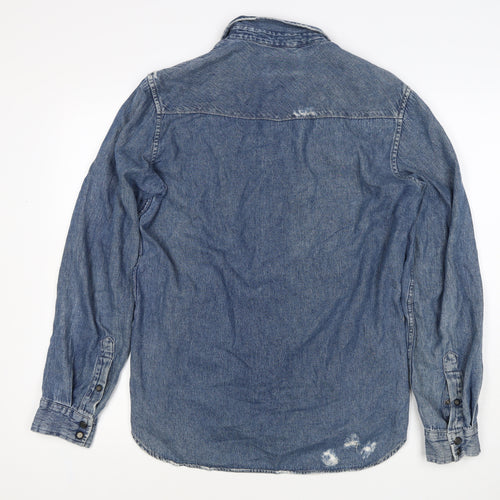 1975 Men’s Blue L Distressed Denim Western Snap Button-Up Shirt