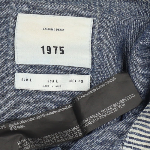 1975 Men’s Blue L Distressed Denim Western Snap Button-Up Shirt