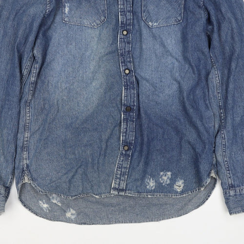 1975 Men’s Blue L Distressed Denim Western Snap Button-Up Shirt