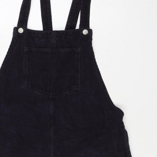 Topshop Women Black UK 12 Corduroy Pinafore A-Line Dress Pockets