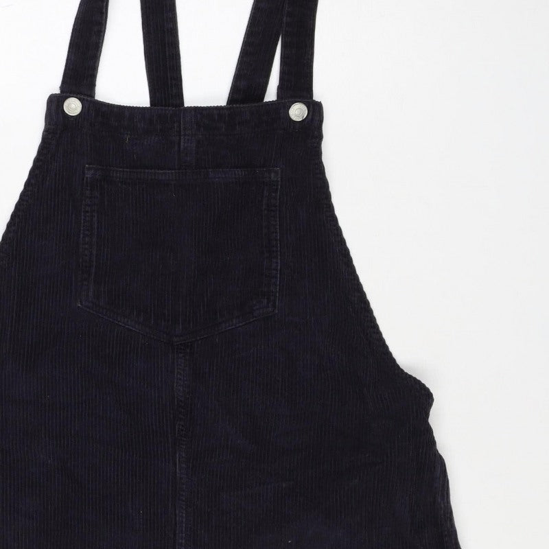 Topshop Women Black UK 12 Corduroy Pinafore A-Line Dress Pockets