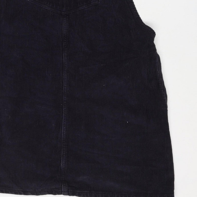 Topshop Women Black UK 12 Corduroy Pinafore A-Line Dress Pockets