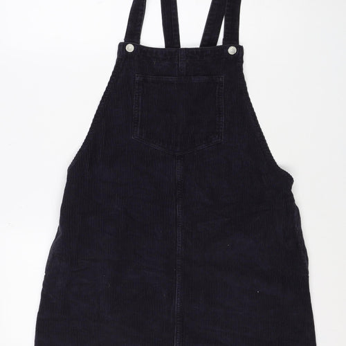 Topshop Women Black UK 12 Corduroy Pinafore A-Line Dress Pockets
