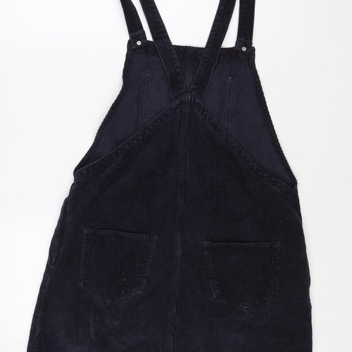 Topshop Women Black UK 12 Corduroy Pinafore A-Line Dress Pockets