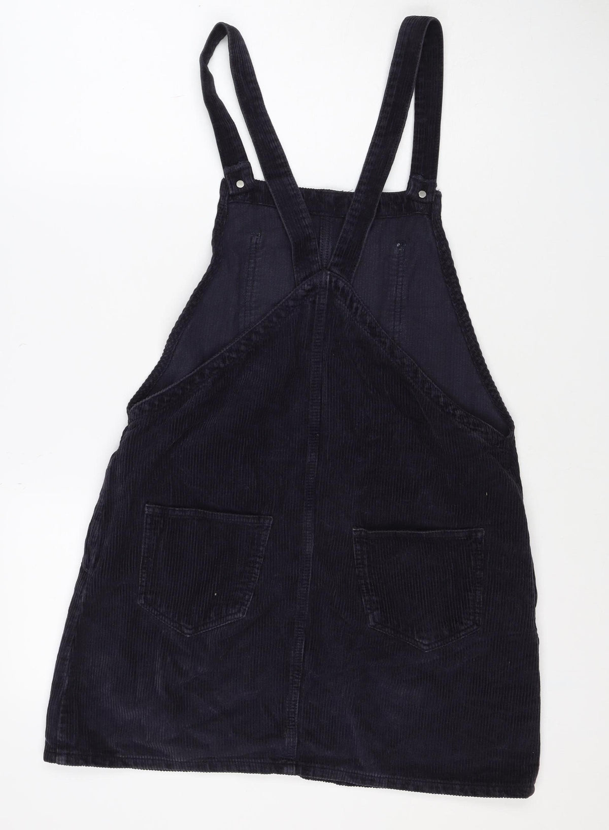 Topshop Women Black UK 12 Corduroy Pinafore A-Line Dress Pockets
