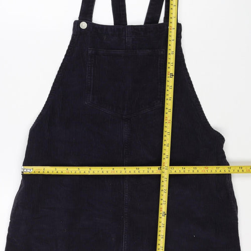 Topshop Women Black UK 12 Corduroy Pinafore A-Line Dress Pockets