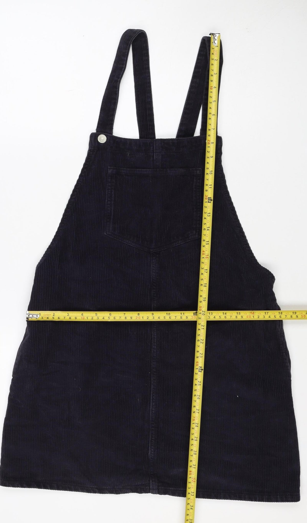 Topshop Women Black UK 12 Corduroy Pinafore A-Line Dress Pockets