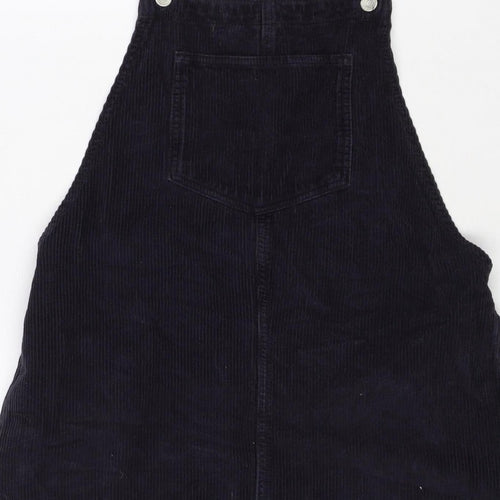 Topshop Women Black UK 12 Corduroy Pinafore A-Line Dress Pockets