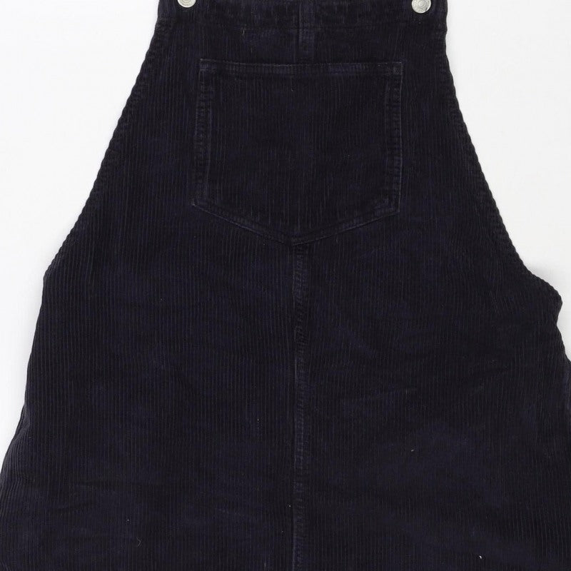 Topshop Women Black UK 12 Corduroy Pinafore A-Line Dress Pockets