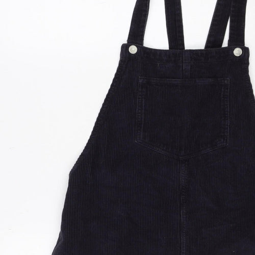 Topshop Women Black UK 12 Corduroy Pinafore A-Line Dress Pockets