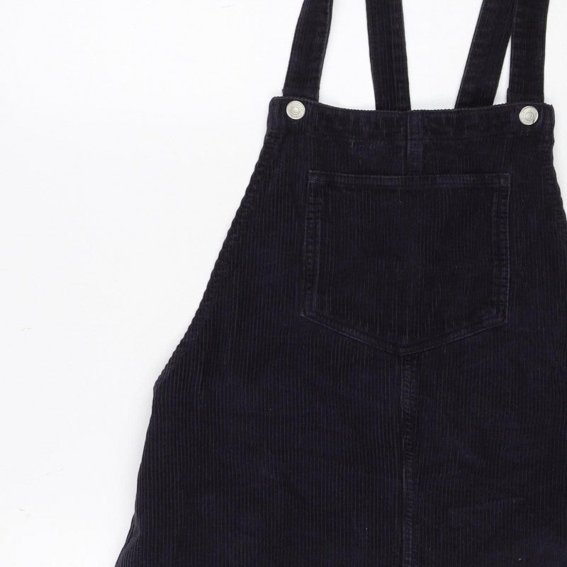 Topshop Women Black UK 12 Corduroy Pinafore A-Line Dress Pockets