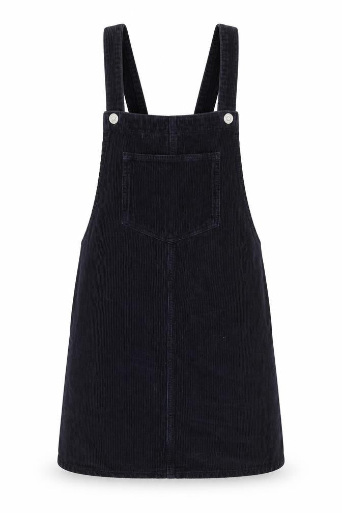Topshop Women Black UK 12 Corduroy Pinafore A-Line Dress Pockets