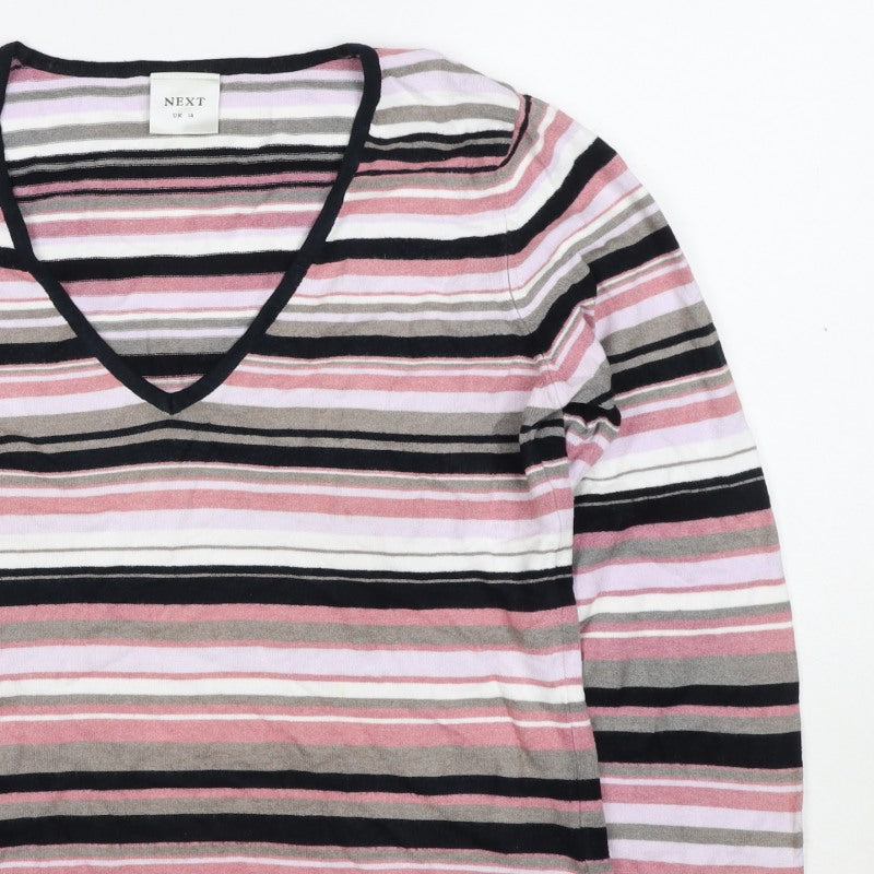 Next Women’s Multicoloured Stripe V-Neck Knit Jumper UK 14
