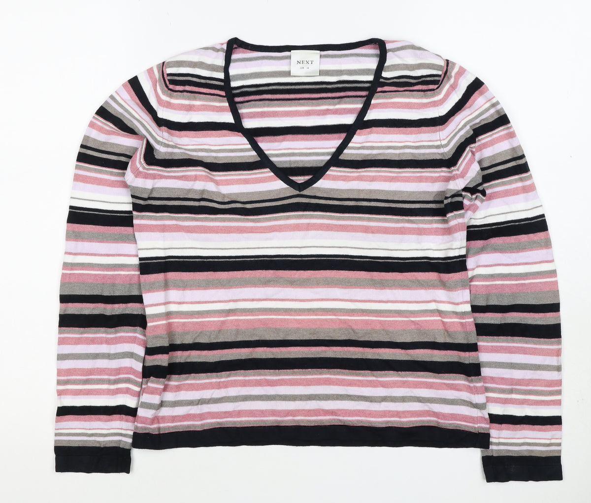 Next Women’s Multicoloured Stripe V-Neck Knit Jumper UK 14