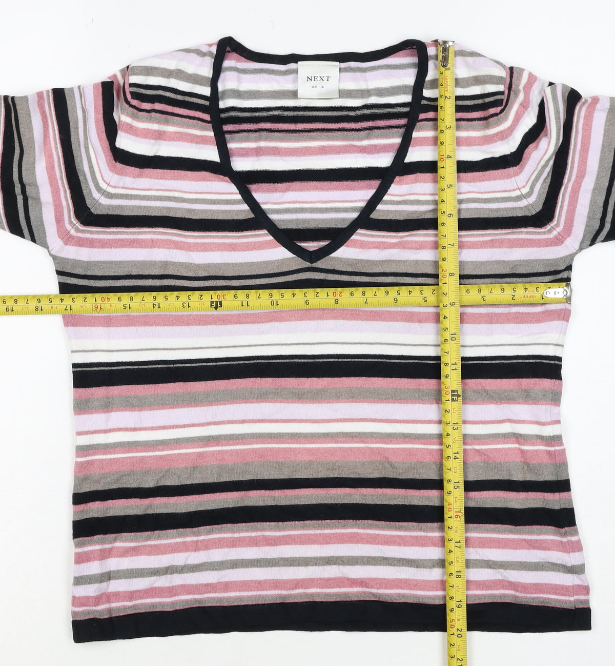 Next Women’s Multicoloured Stripe V-Neck Knit Jumper UK 14