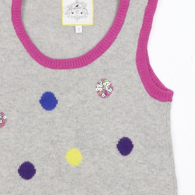 JJ Jeans Girls Grey Polka Dot Sequin Lambswool Angora Vest Age 11