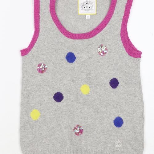 JJ Jeans Girls Grey Polka Dot Sequin Lambswool Angora Vest Age 11