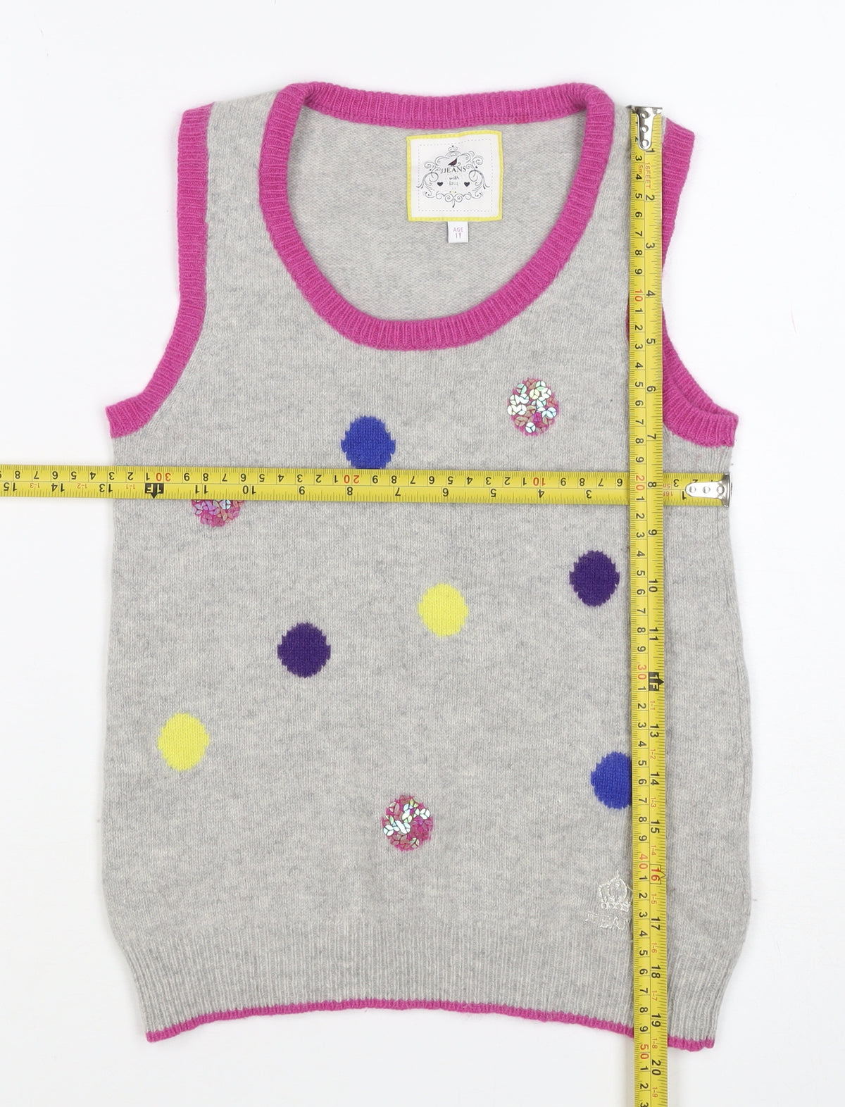 JJ Jeans Girls Grey Polka Dot Sequin Lambswool Angora Vest Age 11
