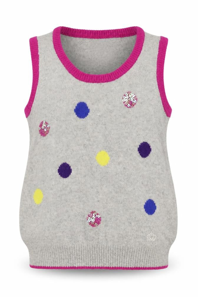 JJ Jeans Girls Grey Polka Dot Sequin Lambswool Angora Vest Age 11