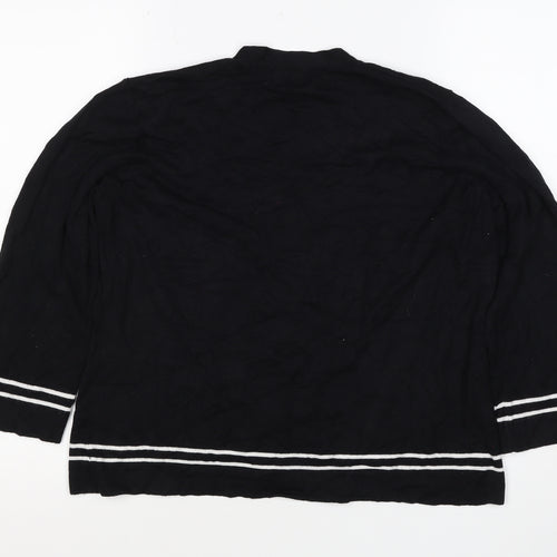Viyella Women Black L V-Neck 3/4 Sleeve Striped Trim Cardigan