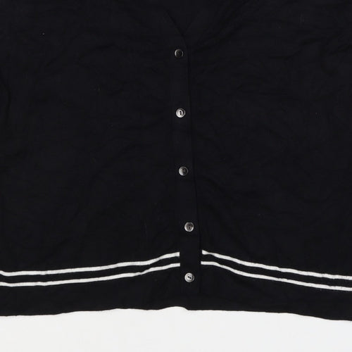 Viyella Women Black L V-Neck 3/4 Sleeve Striped Trim Cardigan