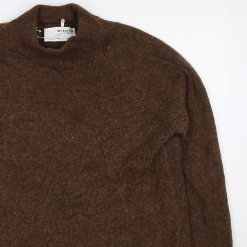 Selected Femme Women Brown L Wool Alpaca Blend Crew Neck Jumper