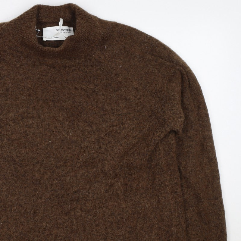 Selected Femme Women Brown L Wool Alpaca Blend Crew Neck Jumper